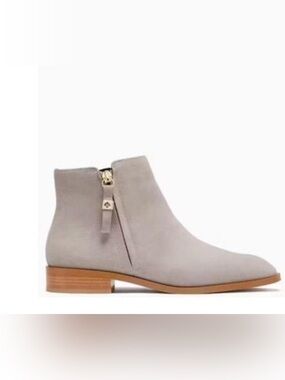 Kate Spade Bacall Suede Ankle Booties Low Heel Side Zip Designer Boots